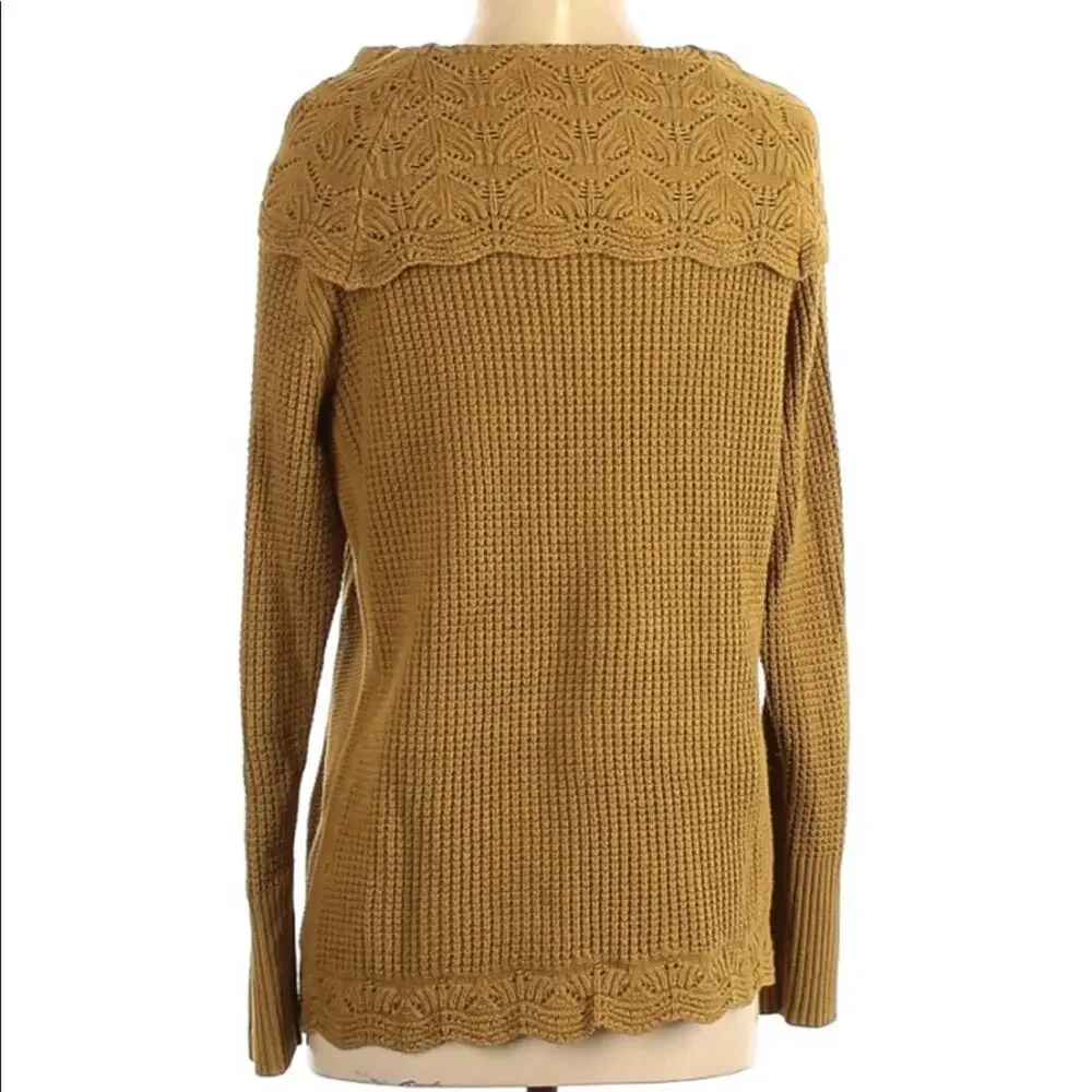 Chico’s green chartreuse scalloped mixed knit cowl neck sweater large